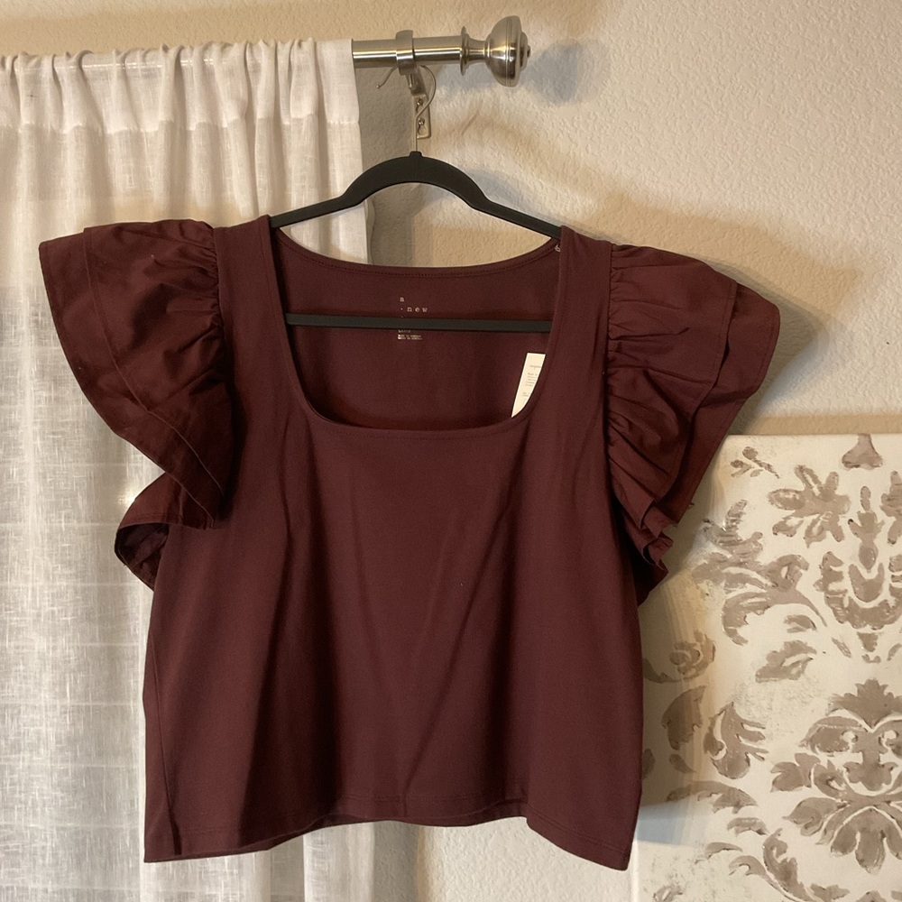 A New Day Brown Ruffle Sleeve Blouse